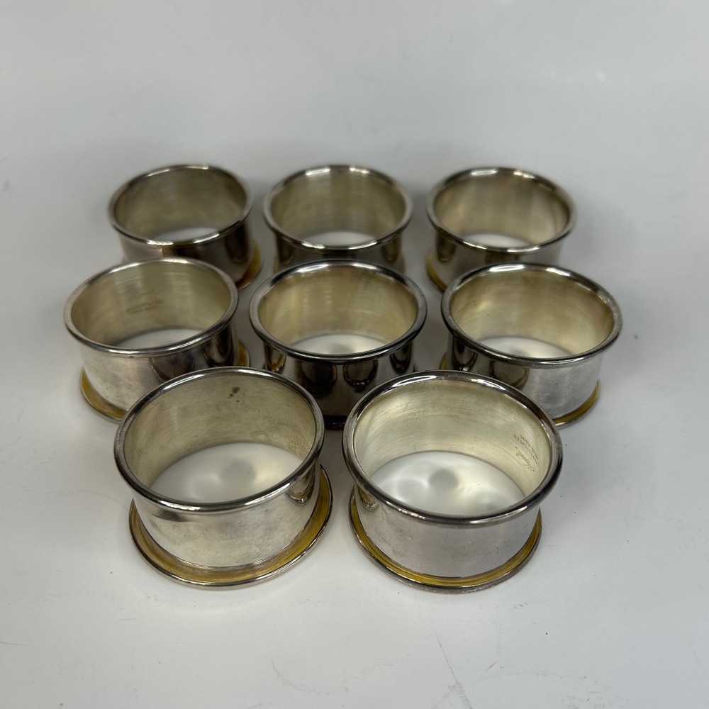 Vtg LEONARD Silver plated Napkin Rings Set of 8 Rolled Edge Made in Hong Kong